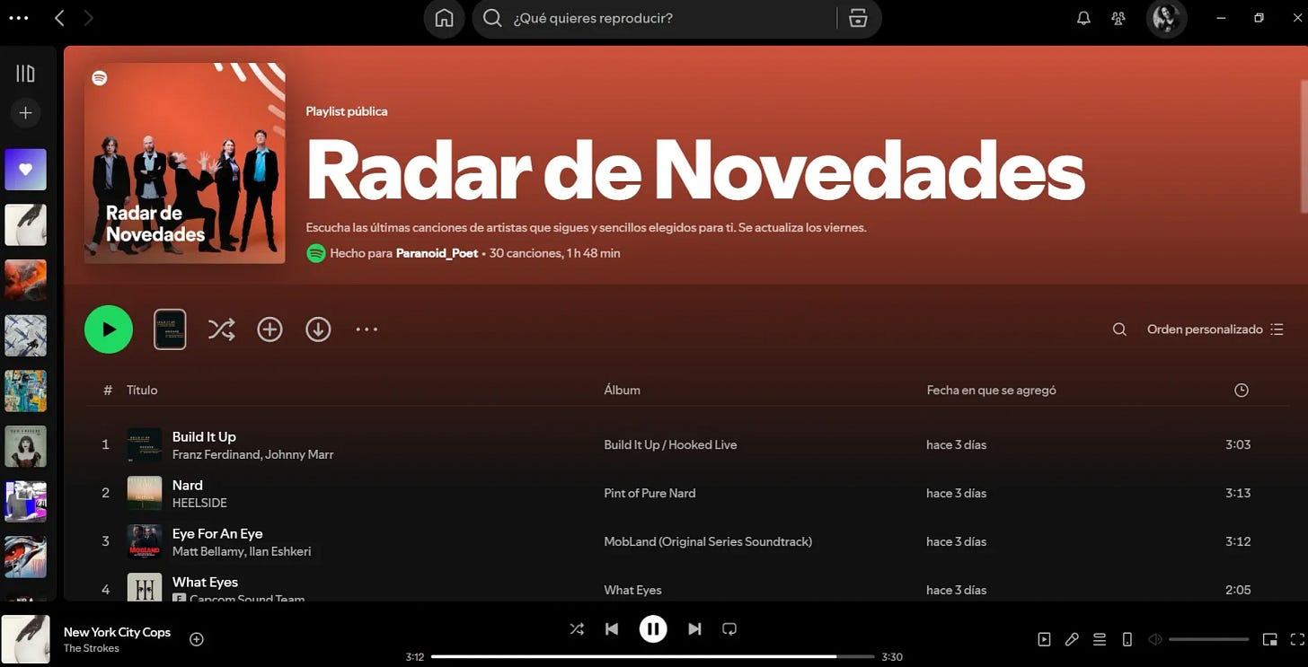 Radar de novedades con Franz Ferdinand como banda de portada. Captura de pantalla.