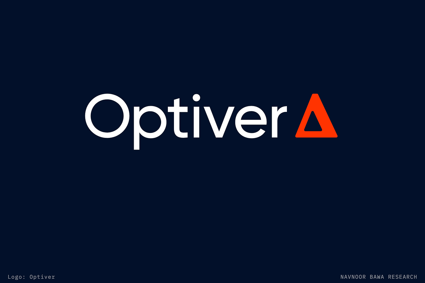 The Optiver logo, a white wordmark with its orange-red triangle, on the firm's own dark navy ground