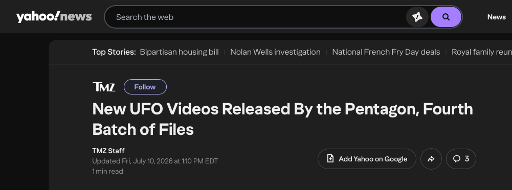 Screengrab of TMZ article shared by Yahoo News 