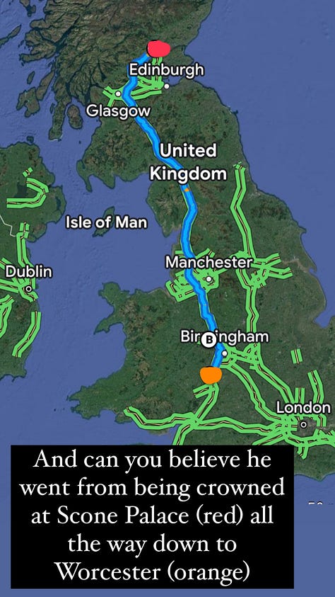 Some of Charles II’s travels through Europe during the war and exile