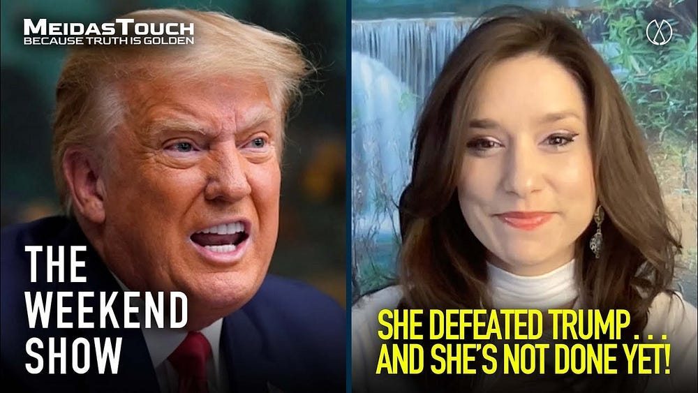 Photos of Trump and Densen with the caption: “She defeated Trump, and she’s not done yet.”