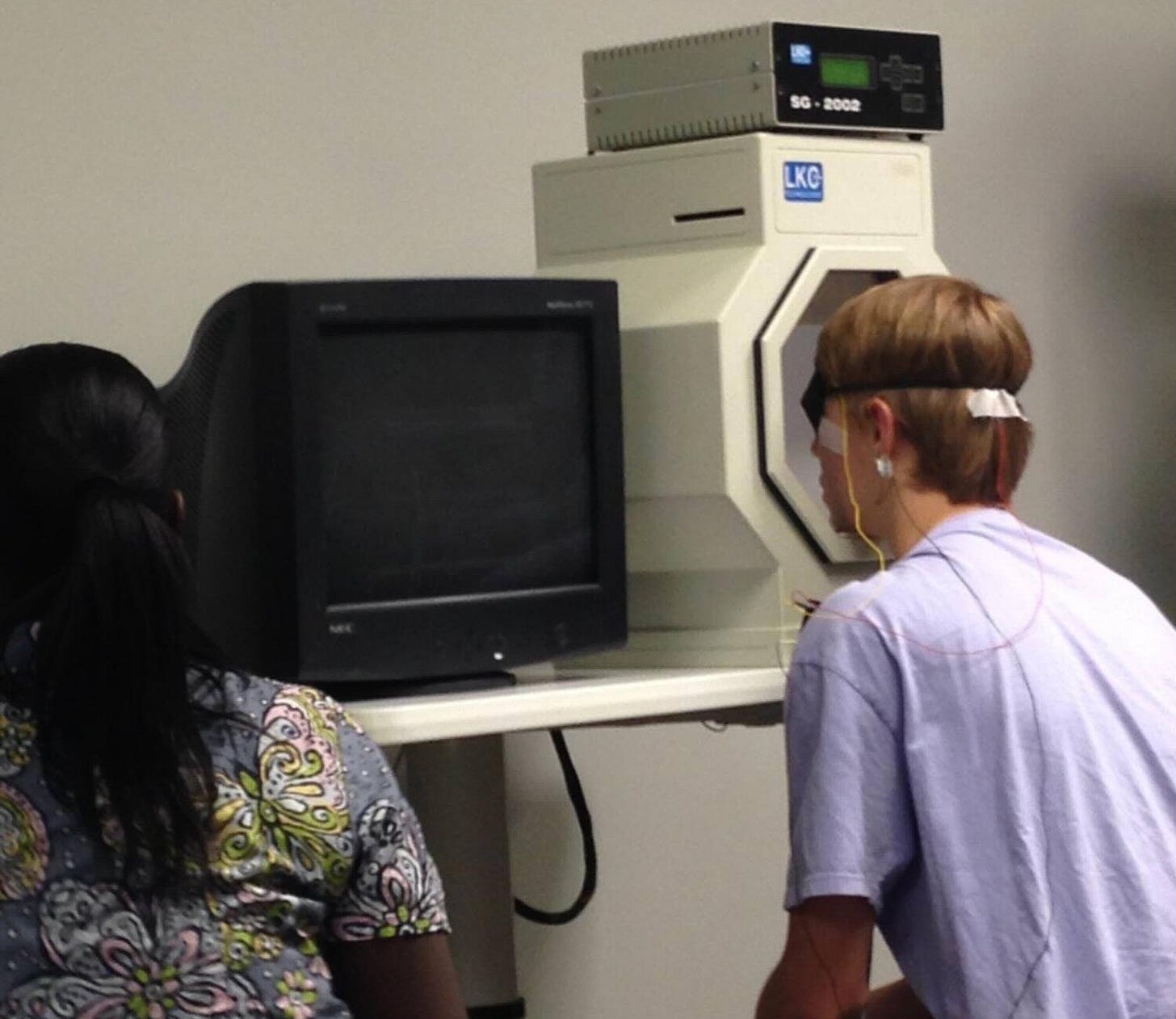 Stephen Lanzi during a vision testing appointment. Stephen Lanzi during a vision testing appointment.