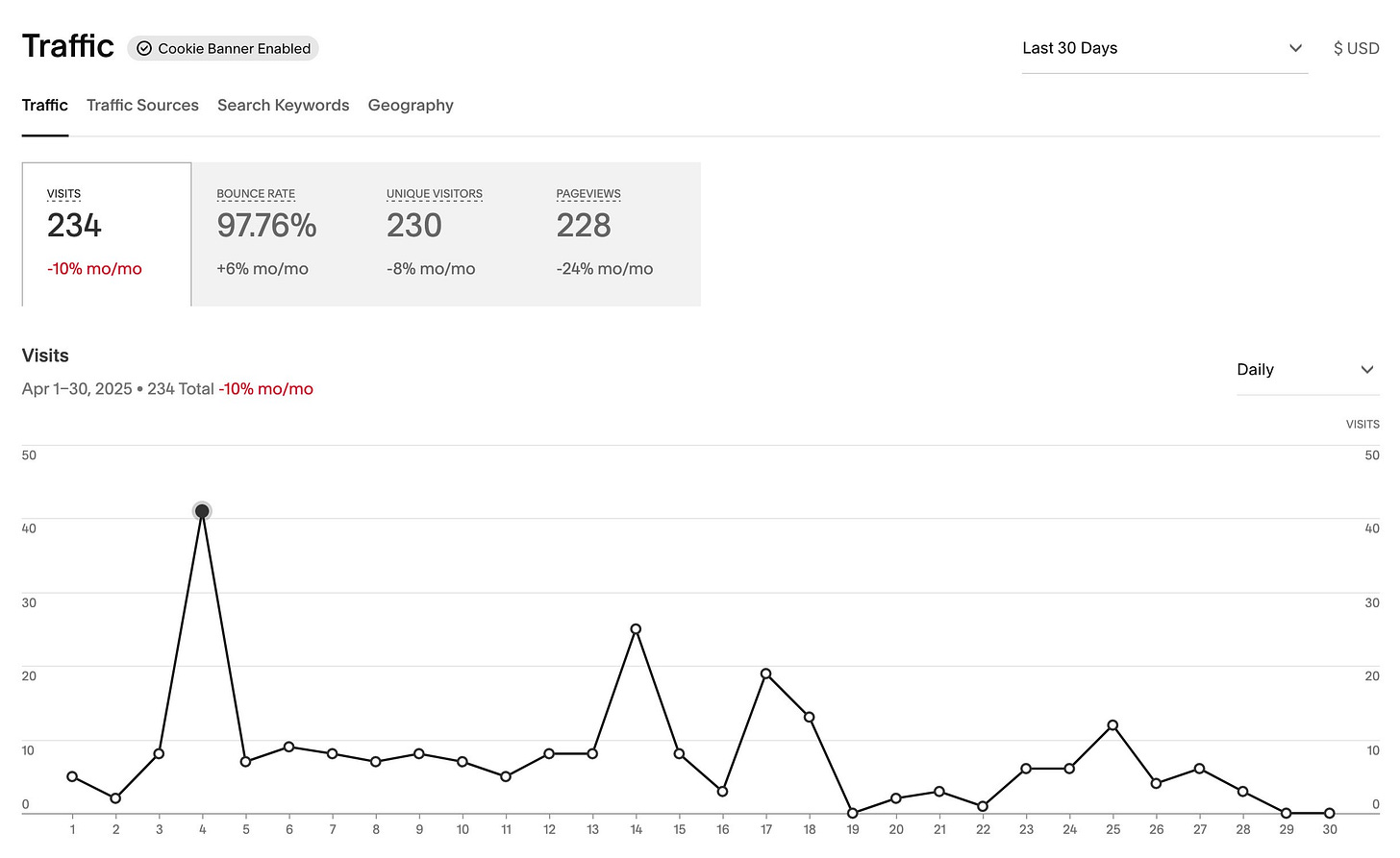 Screenshot of Squarespace Traffic Analytics