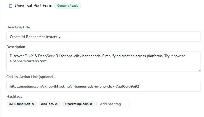 Universal AI social media post form Universal AI social media post form