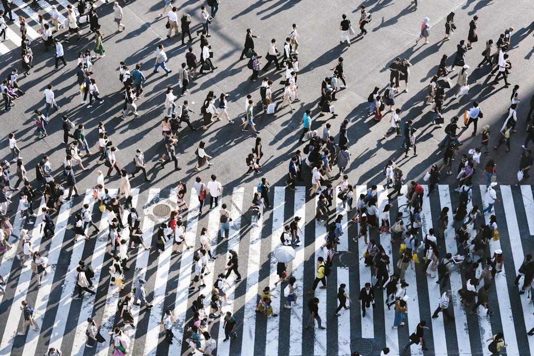 aerial view of people walking on raod aerial view of people walking on raod