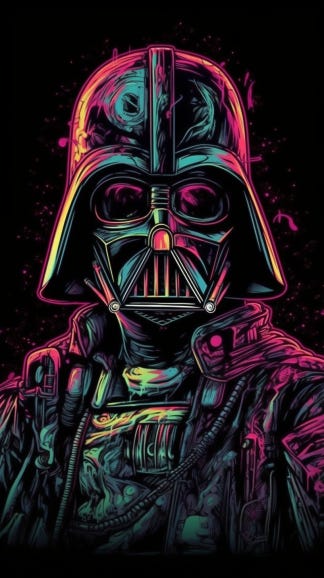 Star Wars characters in futuristic astropunk graffitti pop art, synthwave style