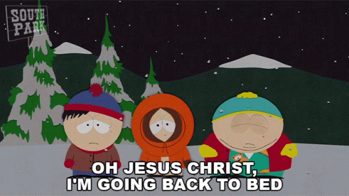 three south park characters are standing in the snow with a sign that says south park