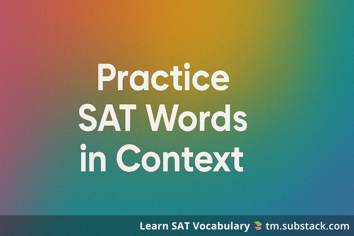 Graphic with rainbow gradient background with text 'Practice SAT Words in Context'.