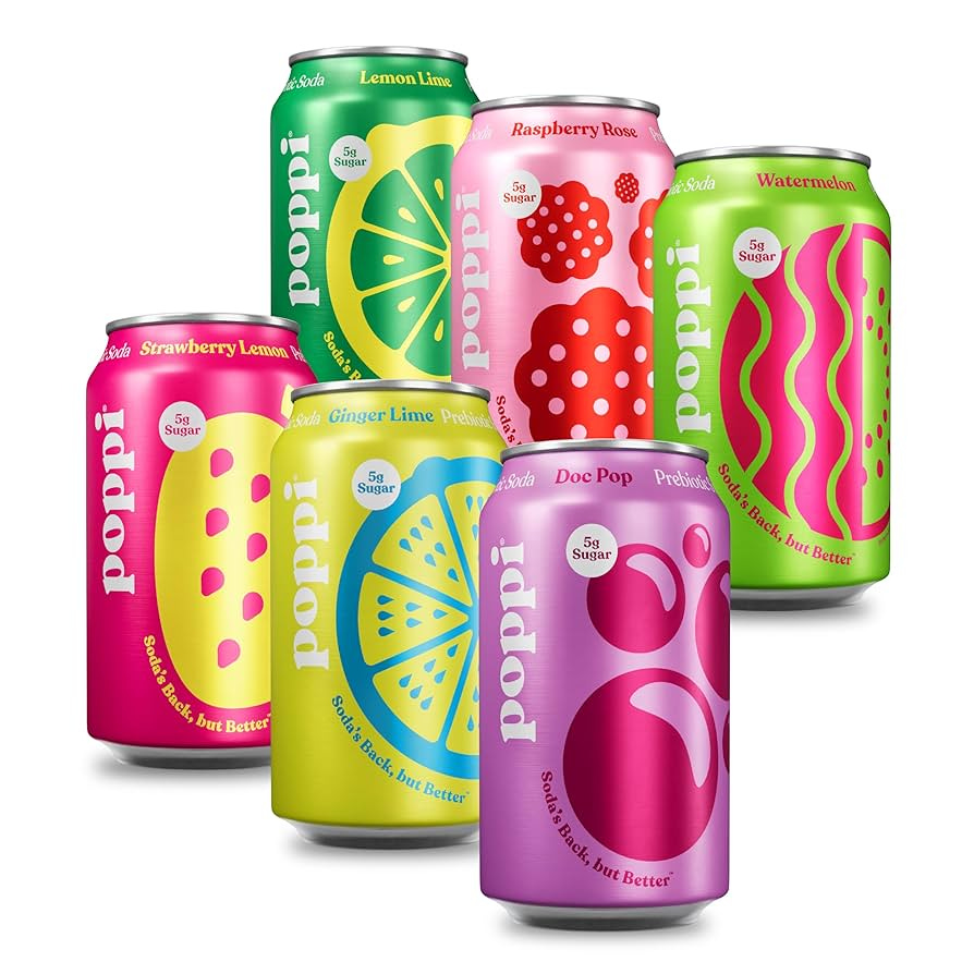 Amazon.com : Poppi Sparkling Prebiotic Soda Beverage with Apple Cider  Vinegar, Seltzer Water and Fruit Juice, Party Starters Variety Pack, 12 Fl  Oz, Pack of 12, Packaging May Vary : Grocery & Gourmet Food