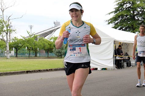 Jenny White, with Aussie teammate Carrie Geeson, at the championships in Japan last week.