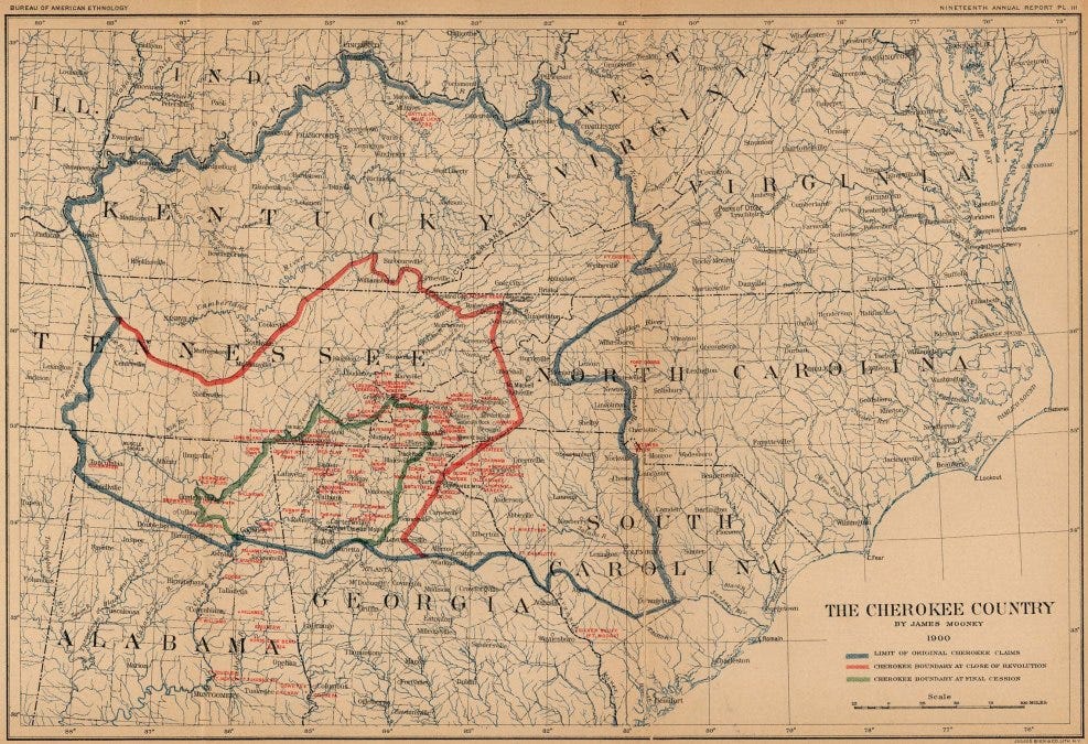 Map of Cherokee land claims over time Map of Cherokee land claims over time