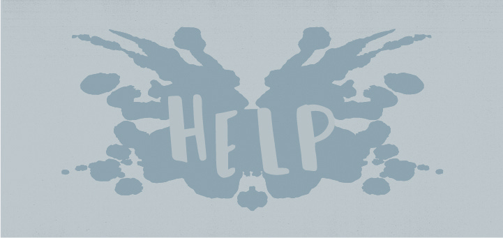 the word "help" on a splotch of color