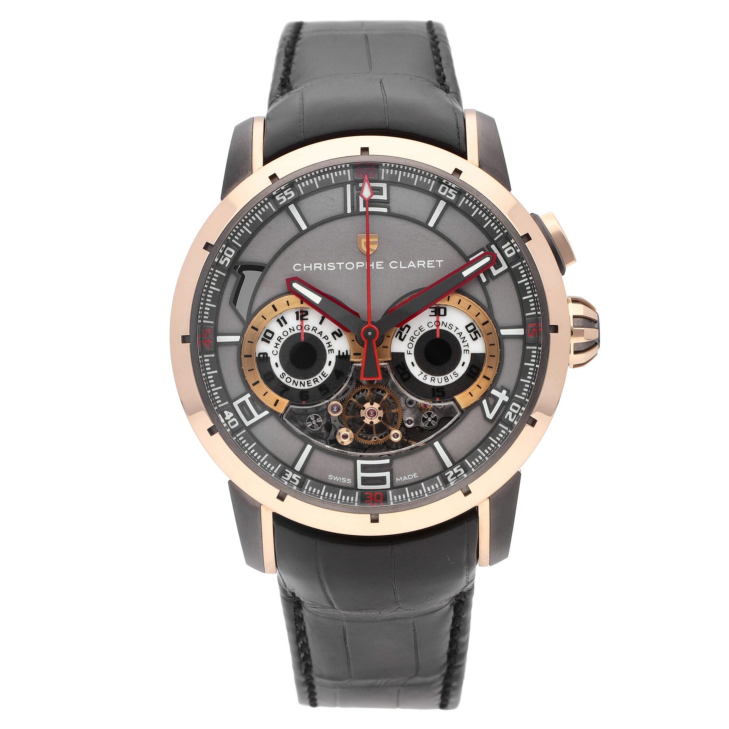 Christophe Claret Kantharos Monopusher Chronograph With Striking Mechanism Rose Gold & Titanium MTR.MBA13.901 Listing Image 1 Christophe Claret Kantharos Monopusher Chronograph With Striking Mechanism Rose Gold & Titanium MTR.MBA13.901 Listing Image 1