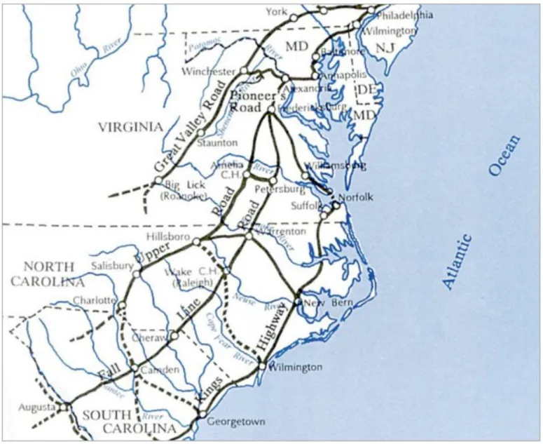 Fry-Jefferson Map of the Great Wagon Road’s various branches