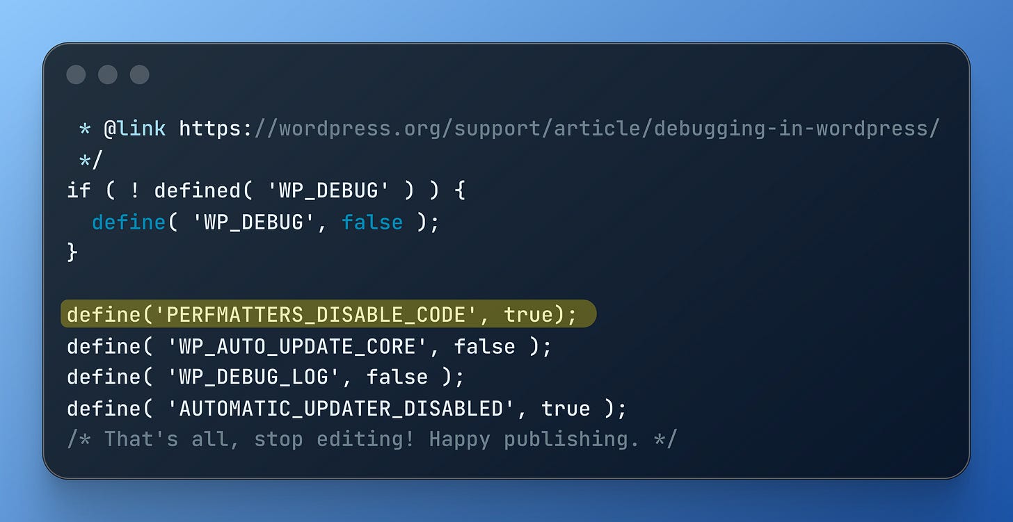 Perfmatters constant to disable code