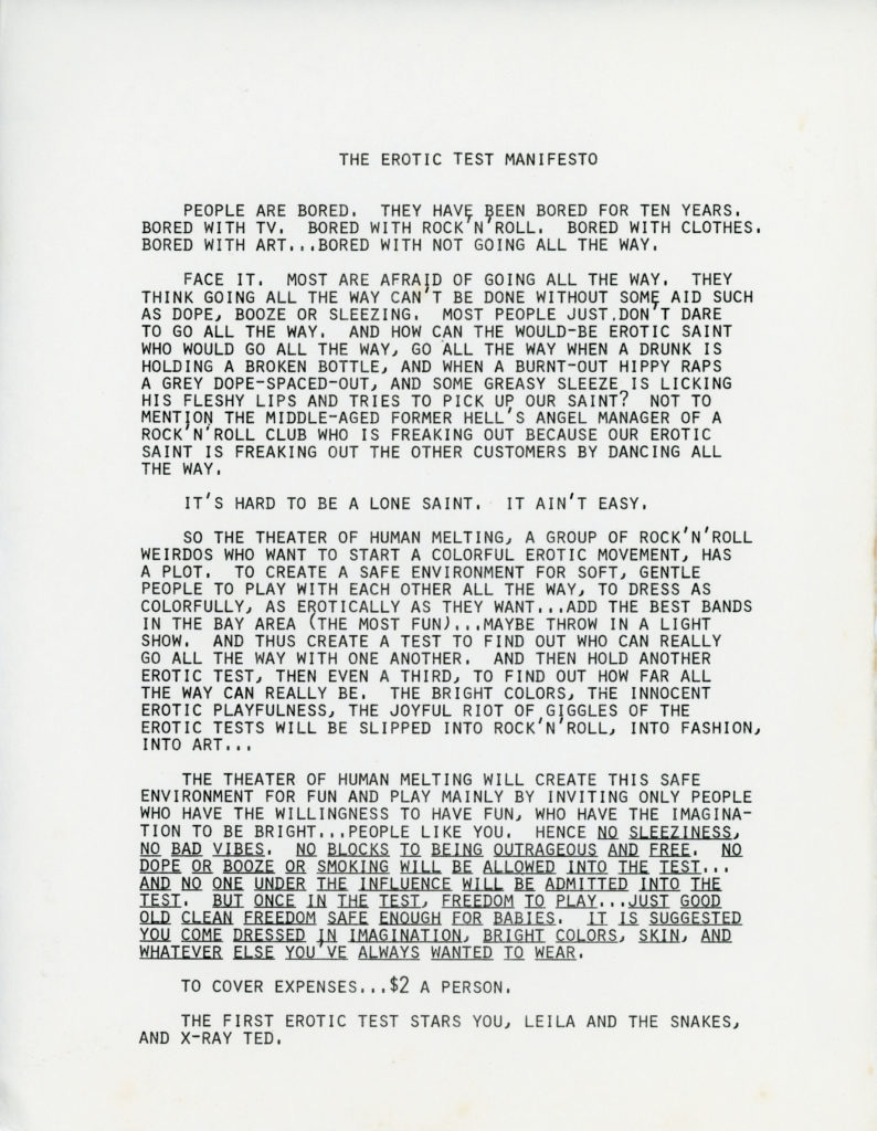 The Erotic Test Manifesto by Frank Moore