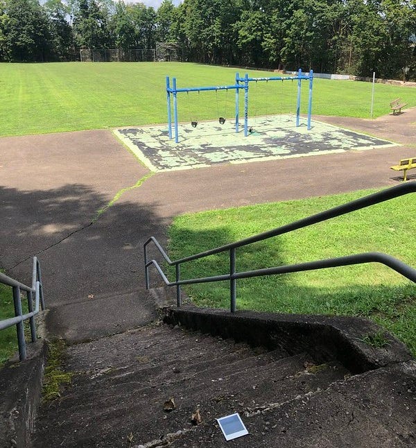More city steps and the swing set.