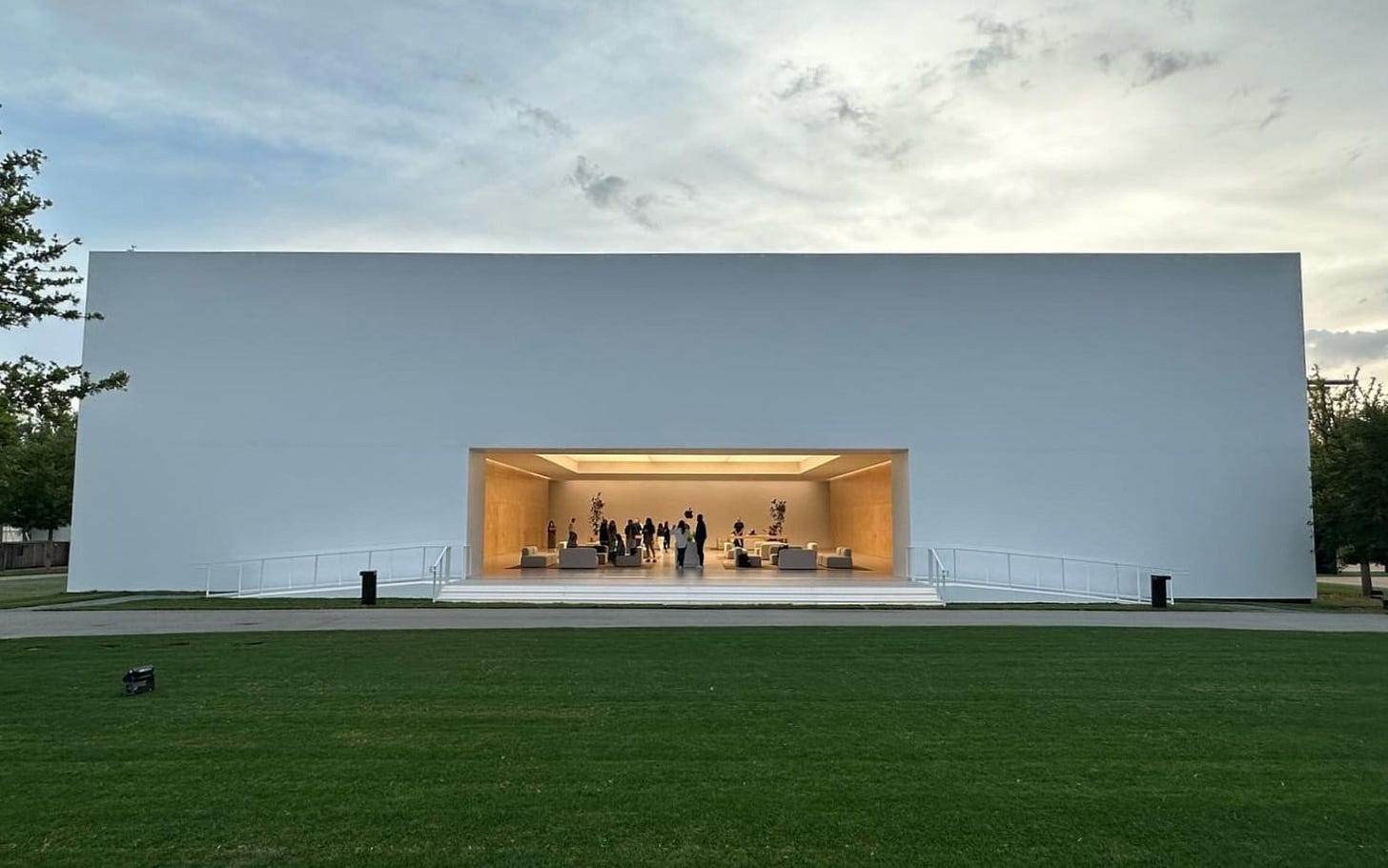 The demo building media gathered in to try Apple Vision Pro as pictured from a distance at Apple Park.