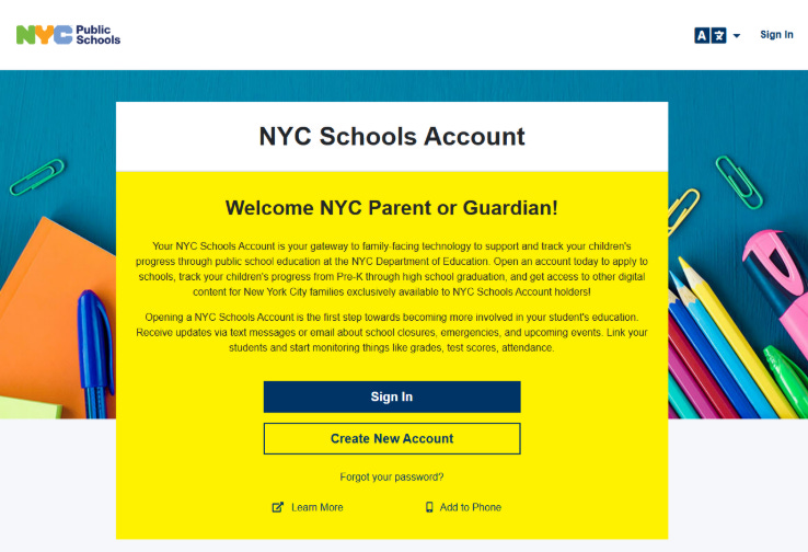 Picture of NYC Schools Account front page