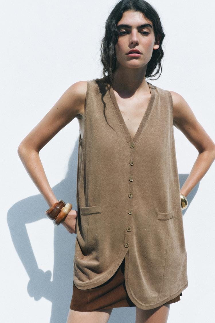 Zara LONG KNIT VEST - Mink marl - Image 1