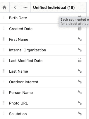 Image of the selectable attribute options for a Unified Individual.