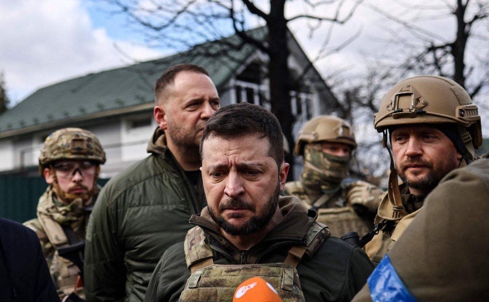 r/ukraine - This image of Zelensky’s face while visiting Bucha today says it all.
