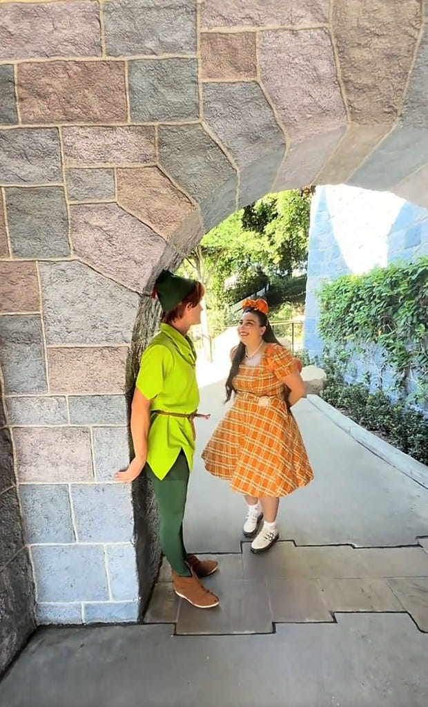 TikTok user Toni is seen during a trip to Disneyland. Disney adults are rushing to defend her after she received backlash over her love of Peter Pan. (https://www.tiktok.com/@babytoni99/video/7668709169481977102)