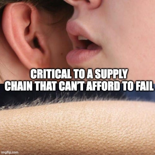 Meme of a person whispering causing goosebumps with text “critical to a supply chain that can’t afford to fail,” illustrating the hidden importance of a company within aerospace and defense supply chains in ATI stock deep dive investment thesis