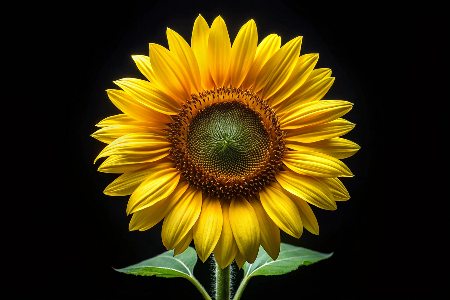 A crystal-clear photo of a radiant sunflower with a black background.