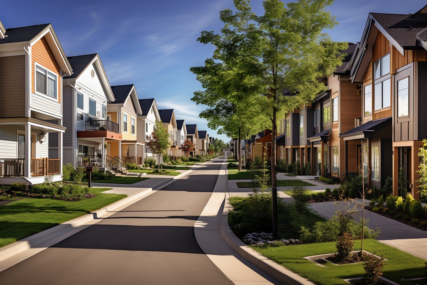 An image of a modern assisted living facility made up of many single family homes