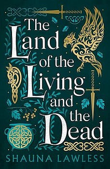 Book cover of The Land of the Living and the Dead, which features Irish knotwork