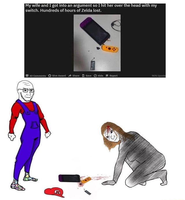 Stupid wife. I had to hit her with my brand new Nintendo Switch she got me  as an anniversary gift and now my savegame is corrupted : r/Gamingcirclejerk