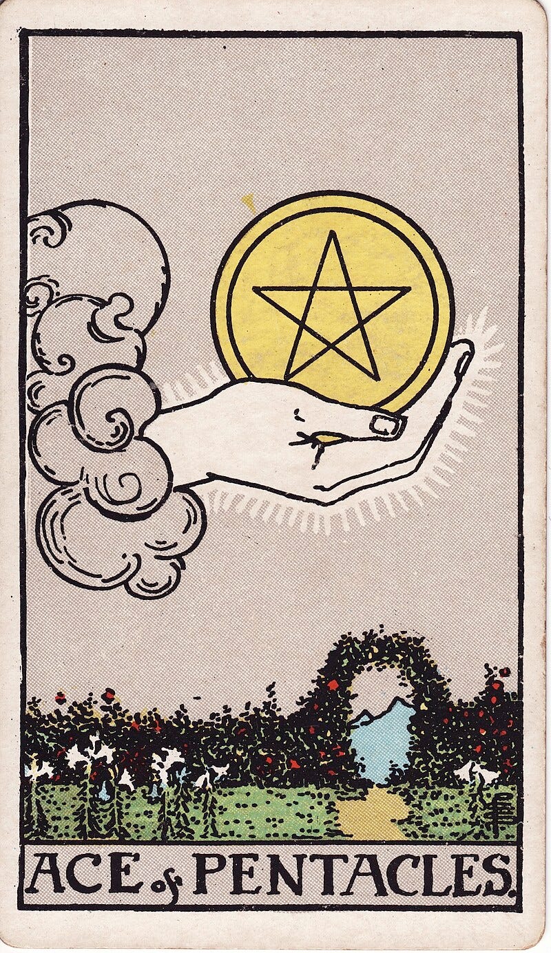 Waite-Smith Tarot, Ace of Pentacles