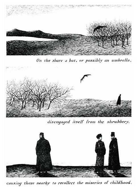 This may contain: three different views of people standing in front of trees and the words, on the other side
