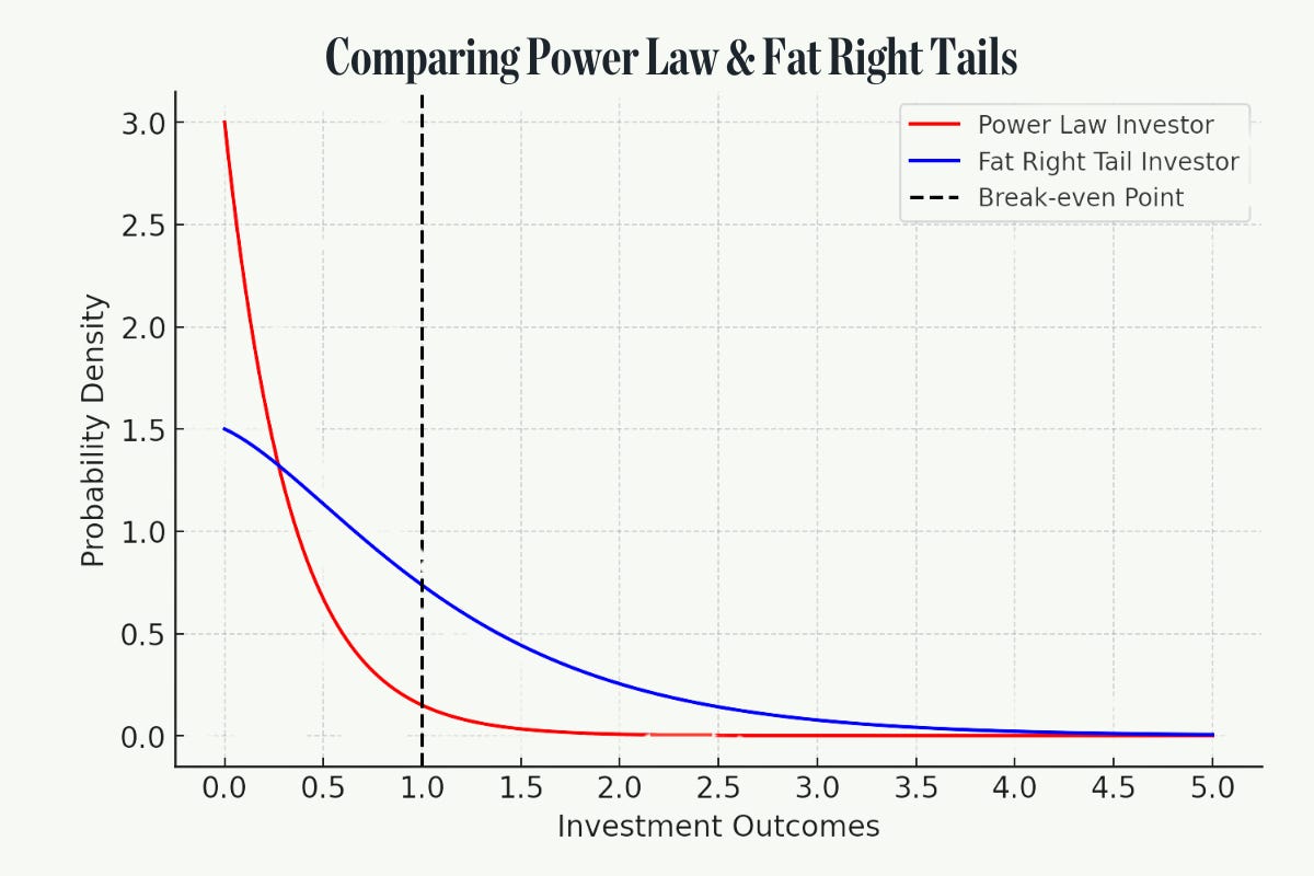 comparison graph of power law and fat right tails