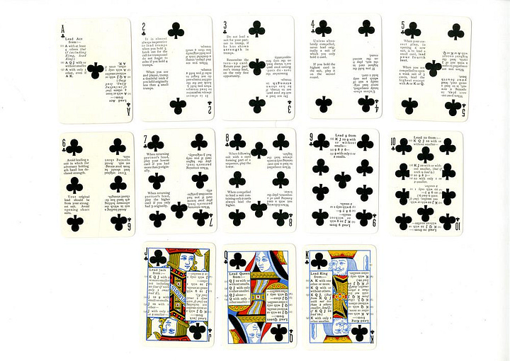 Whist deck and box c. 1896. Cards are printed with instructions.
