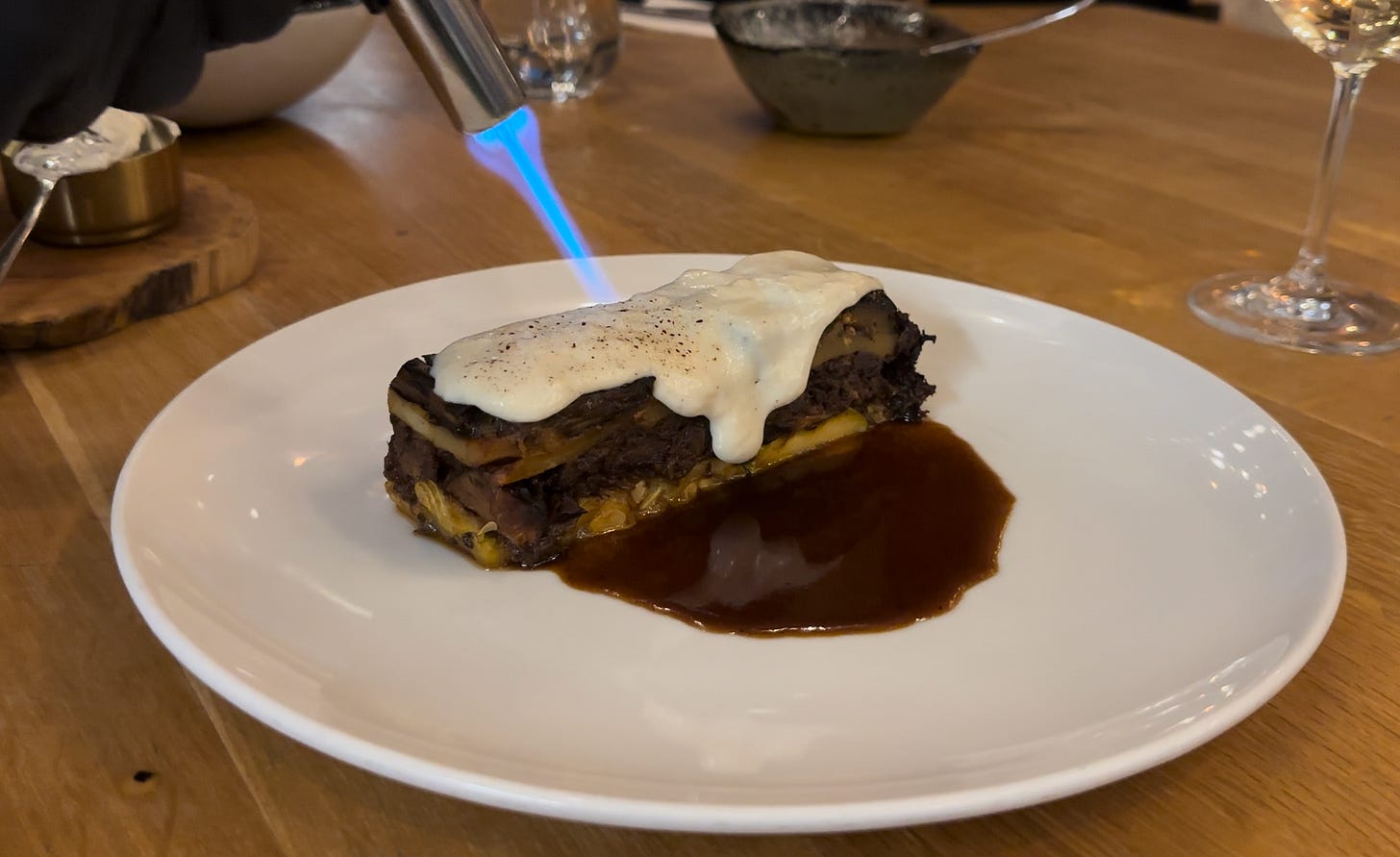 Moussaka brûléed table side