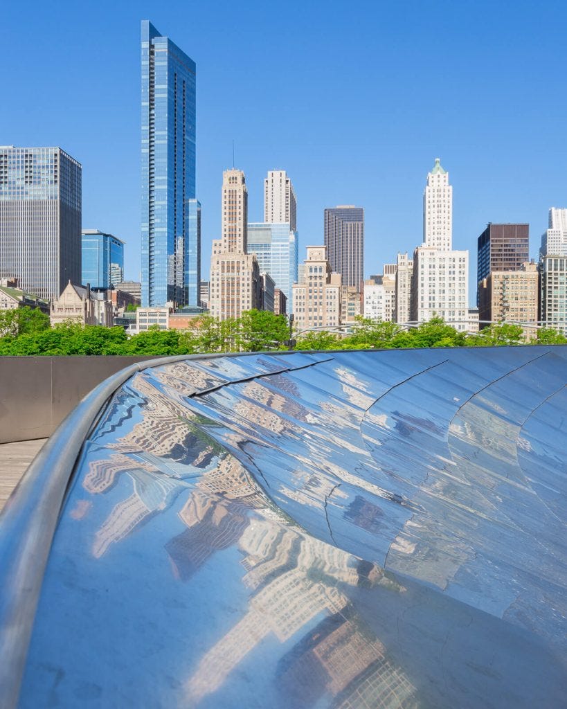 Reflections of Chicago in the BP Bridge