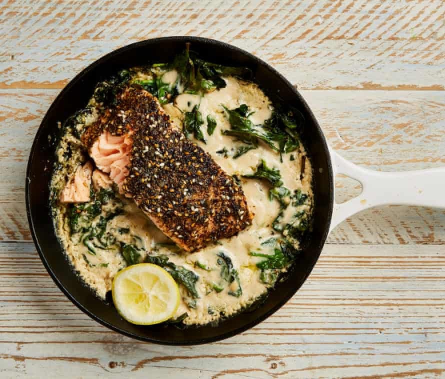 Yotam Ottolenghi’s za’atar salmon baked in tahini. Yotam Ottolenghi’s za’atar salmon baked in tahini.