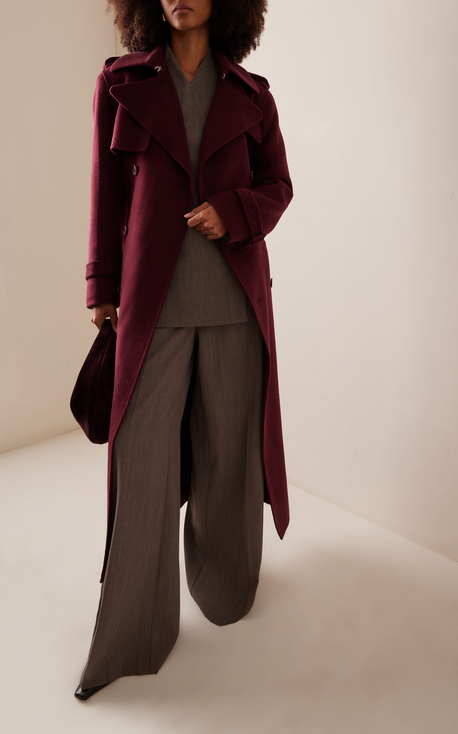 Rumi Belted Wool-Blend Trench Coat