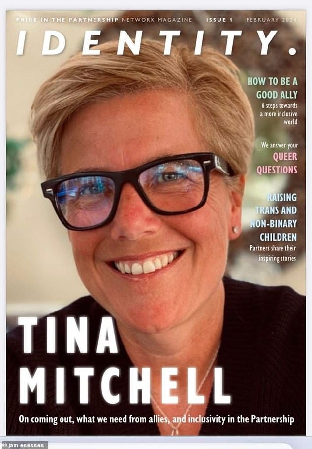 The partnership published the first issue of 'Identity' (pictured above) ¿ a 32-page internal magazine sent to all 70,000 of its employees ¿ to coincide with 'the beginning of LGBTQ + history month'
