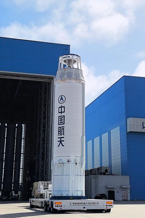 The boosters, first-stage, second-stage, and fairing of the Long March 8A being prepared for its December 6th 2025 mission.