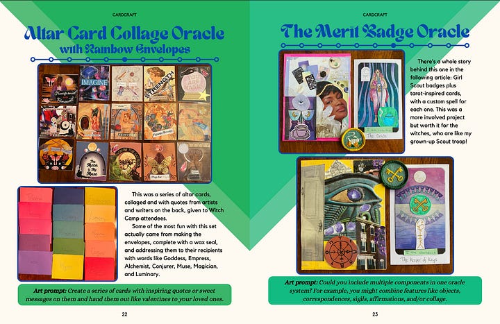 Preview of pages in Cardcraft: An Oracle Timeline and 3 examples of oracles I've created; Witch Scouts: The Story of the Merit Badge Oracle' and the beginning of The Ultimate Guide to Creating Your Own Oracle