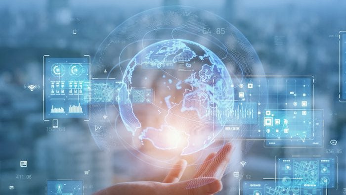 Global communication network concept. Worldwide business. IoT (Internet of Things) concept.