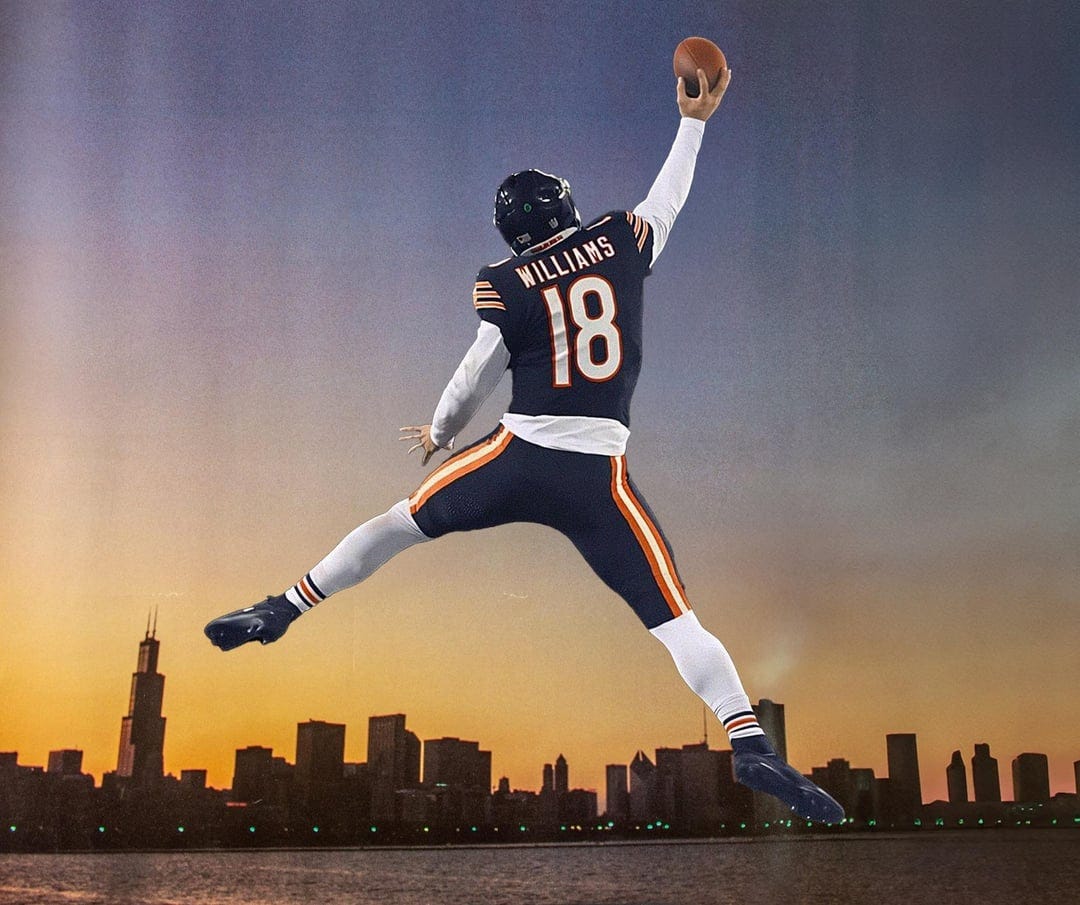 I used the Caleb Williams Jumpman throw to update the classic Playground  photo shoot : r/CHIBears