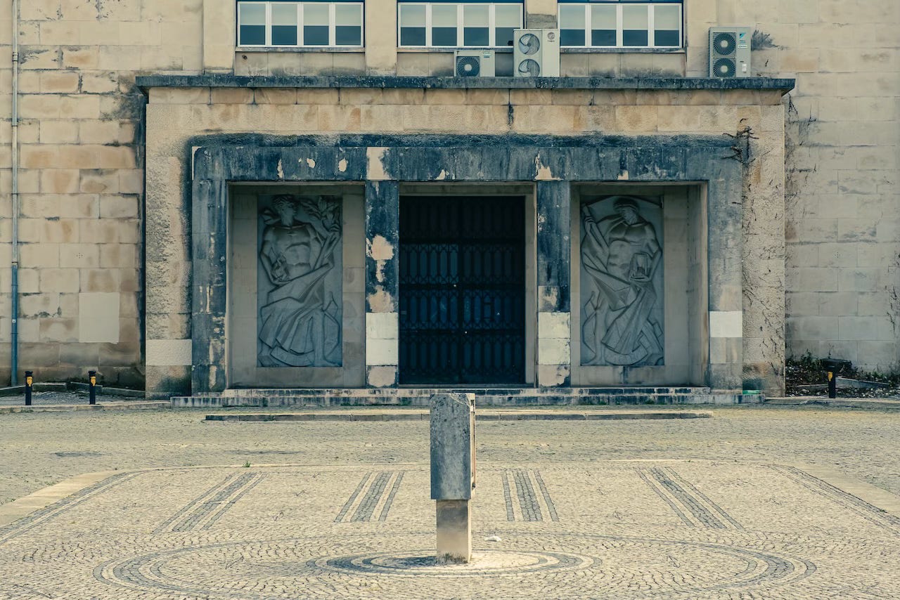 Monumental doors of a 1950's modern edifice, University of Coimbra.