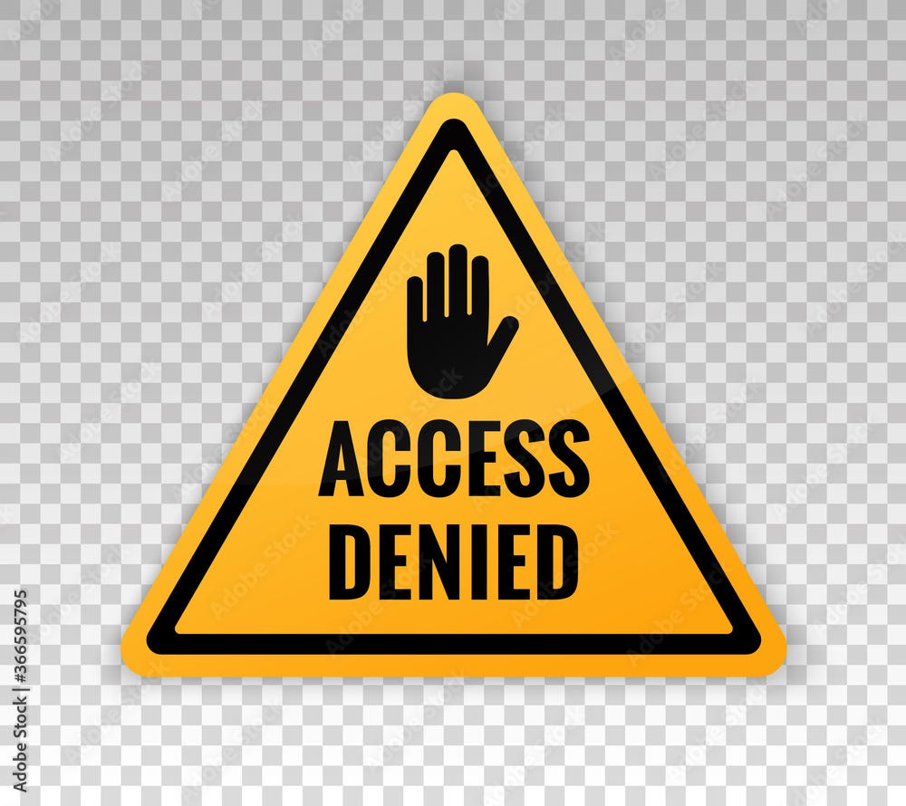 Access denied sign. Yellow banner with message access denied isolated on  background. Gesture hand stop. Access denied icon. Vector Stock Vector |  Adobe Stock