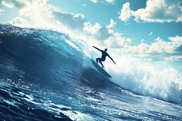 Surfer riding a big wave in the ocean | Premium AI-generated image