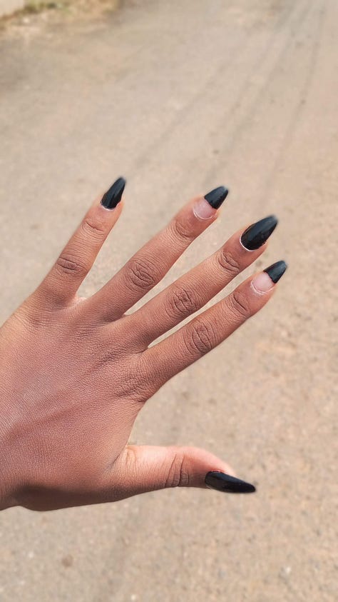 6 Images of fingers with different nail polish.