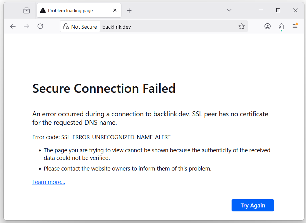 .dev domains must have TLS, or they can't be accessed